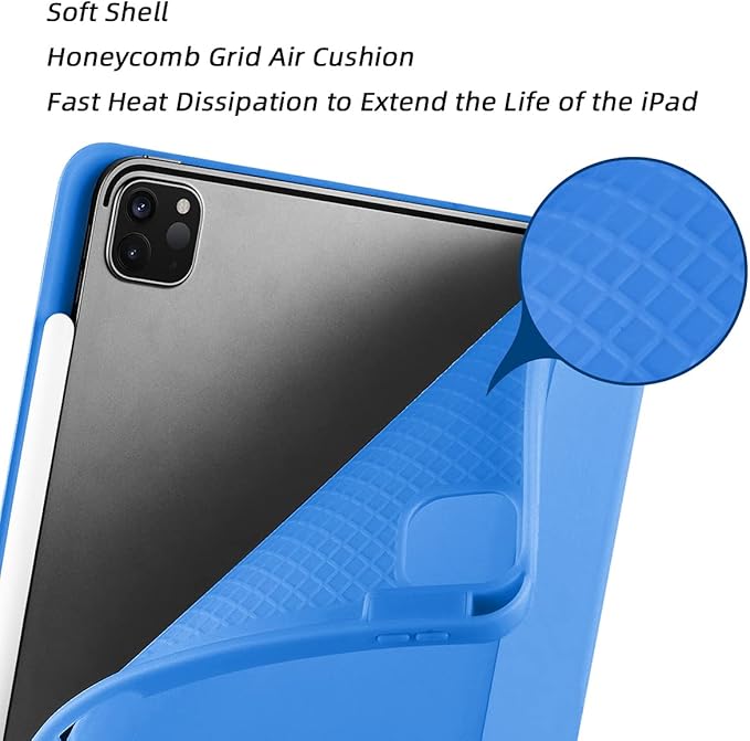 Case for iPad Pro 11 Inch 4th/3rd/2nd Generation 2022/2021/2020 with Pencil Holder [Support iPad 2nd Pencil Charging] Slim Trifold Stand Smart Protective Cover, Auto Wake/Sleep(Blue)