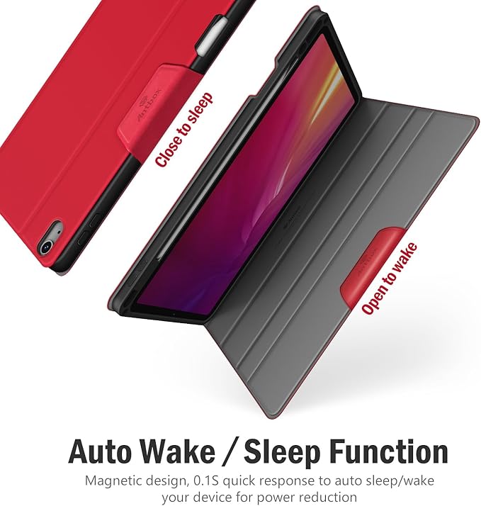 Antbox for iPad Air 13 Inch Case 2026 M4 /2025 M3 /2024 M2, Built-in Pencil Holder, Fully Supports Pencil Pro and Pencil (USB-C), Auto Sleep/Wake Function PU Leather iPad Air 13'' Cover (Red)