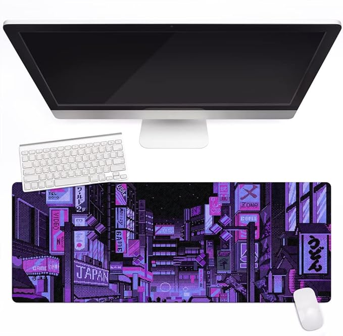 Dark Purple Japanese Anime Retro Vaporwave Mouse Mat Computer Lap Desk Anime Mouse Pad Kawaii Large Gaming Pad for Keyboard QDH