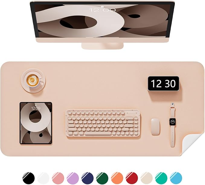 Desk Pad, 23.6" x 13.8" PU Leather Non-Slip Desk Mat Large Mouse Pad for Desktop, Waterproof Laptop Computer Writing Mat for Office, Home, Work, Gaming, Flesh Pink
