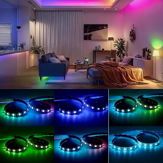 WS2812B IC RGB 5050SMD ECO Individual Addressable LED Strip Light, 16.4FT 300LED 60LED/m Flexible Full Color IP65 Waterproof DC5V Black PCB for DIY Project (No Power Adapter or Controller)