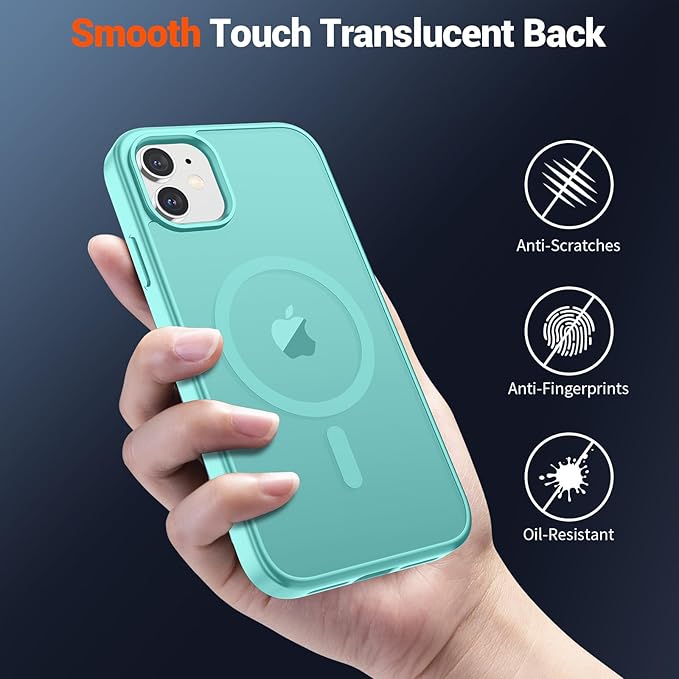 SUPFINE Magnetic for iPhone 12 Mini Case & iPhone 13 Mini Case (Compatible with MagSafe) (Military Grade Drop Protection) Translucent Matte Shockproof Phone Cover,Blue Green