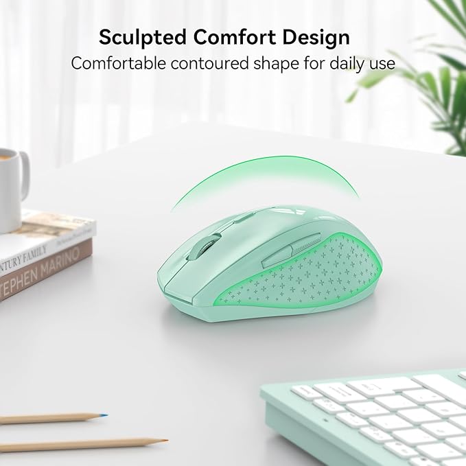 TECKNET Wireless Mouse, 2.4G USB Computer Mouse with 6-Level Adjustable 4800 DPI, 30 Months Battery, Ergonomic Grips, 6 Buttons Portable for PC, Chromebook, Mac - Green