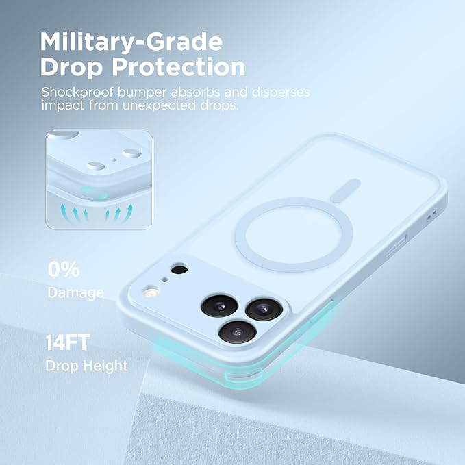 CAPRARO Magnetic for iPhone 17 Pro Case, Upgraded [Full Camera Protection] [Compatible with MagSafe] Protective Translucent Matte Women Girl Phone Case Cover, Light Blue