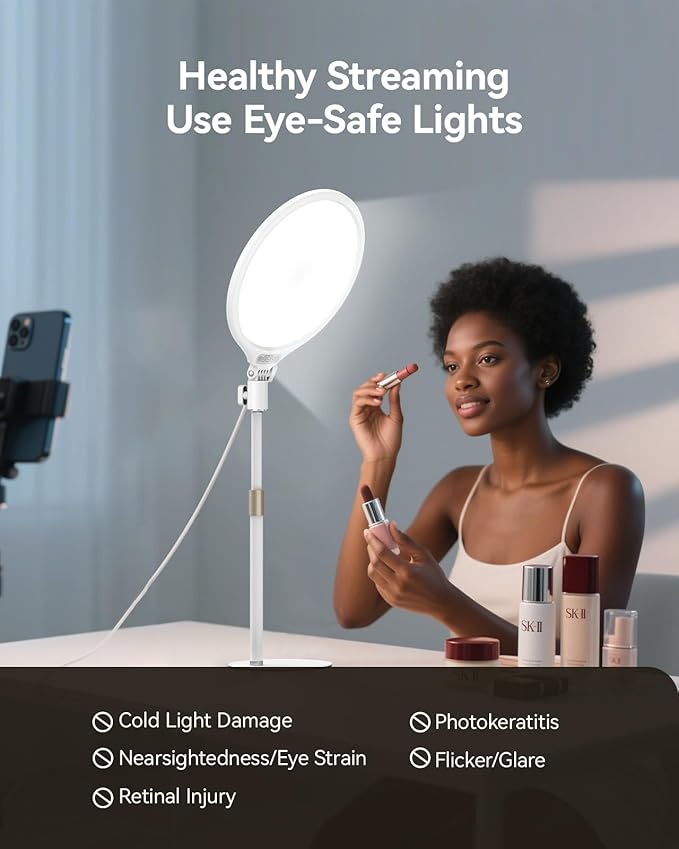 TELESIN Eye Safe Desk Ring Light for Zoom Meeting, 10.5" Full-Screen Desktop Light Lamps with Stand for Home Office, 9 Brightness 3000-6000K LED Light for Video Conference, Laptop, Live Stream, TikTok