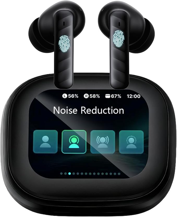 Touch Screen Earbuds, Wireless Bluetooth in-Ear Headphones with ANC Noise Cancelling, 60H Playtime, IPX5 Waterproof for Sports Gym Work Travel