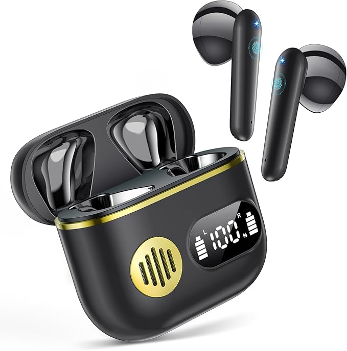 Wireless Earbuds Sport Bluetooth Headphones 48H Playtime with ENC Mic and Dual LED Display, IP7 Waterproof Running Headphones, Ceramic Black