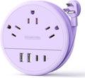 NTONPOWER Purple Travel Power Strip with 3 AC Outlet 4 USB(2 USB C), Dorm Room Essentials 4FT Flat Extension Cord, Purple Desk Accessories Compact fo for Hotel Travel Cruise Essentials