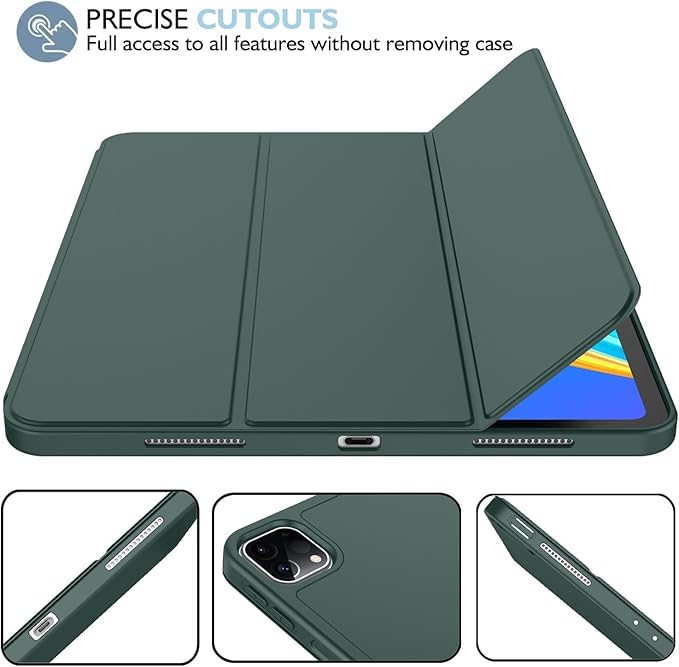 iMieet iPad Pro 13 Inch Case (M5/M4) 2025/2024 with Pencil Holder, Trifold Stand Smart Case with Soft TPU Back, Auto Wake/Sleep (Midnight Green)