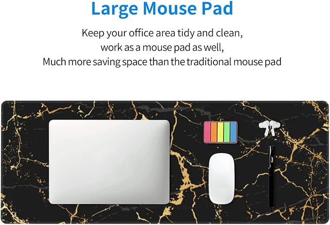 Black and Gold Marble XL Large Mouse Pad with Stitched Edges Long Non-Slip Rubber Base Mousepad Laptop Keyboard Mat Desk Pad for Office Home Desk Decor, 31.5" X 11.8"