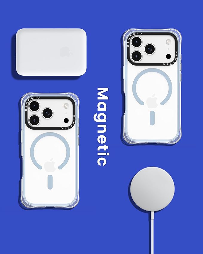 ORNARTO Air Case for iPhone 17 Pro Clear | Military-Grade Drop Protection | Camera Control Button | Compatible with MagSafe | Built-in Air Phone Cover - Light Blue