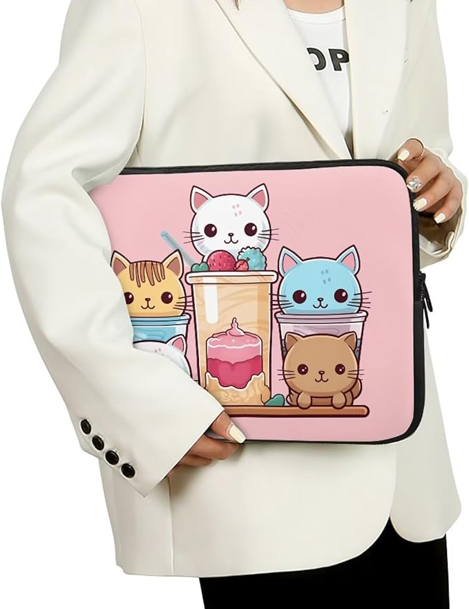 Cute Cat Laptop Sleeve for Women Girls 12 inch Laptop Protector with Multiple Uses Lap Top Case Lightweight Computer Carrying Case Kawaii Tablet Bag for Daughters Pink