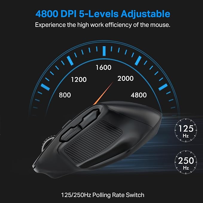 E-YOOSO Large Wireless Mouse for Big Hands, X-31 Cordless Ergo Computer Mouse, 6 Buttons, 5-Level 4800 DPI, 18 Months Battery Life, for Laptop, PC, Chromebook (Bluetooth, 6)