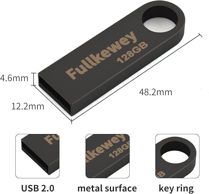 16G/32G/64G/128G Flash Drive, Fullkewey Sleek Metal USB 2.0, Metal Waterproof Compact Pen Drive,Thumb Drive, High Speed Memory Stick for PC Laptop Computer (Gunmetal Gray, 16, GB)