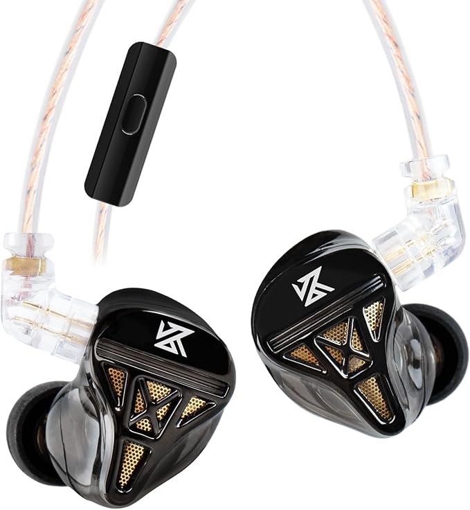 Kinboofi IEM Headphone with Mic, KZ DQS HiFi Dynamic Drivers Earphone Earbuds Bass 2pin 3.5mm Sports Music Game Headphone (Black, with Mic)……