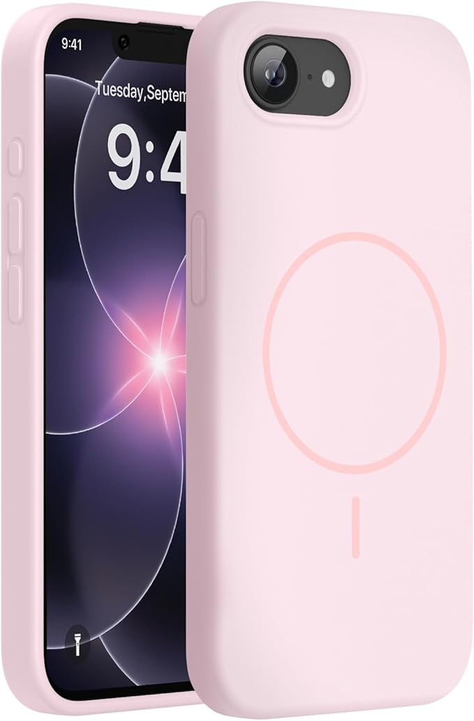 Miracase Magnetic for iPhone 17e Case & iPhone 16e Case, [Soft Anti-Scratch Microfiber Lining], Compatible with MagSafe, Silicone Shockproof Protection Phone Case for iPhone 17e/16e, Sand Pink