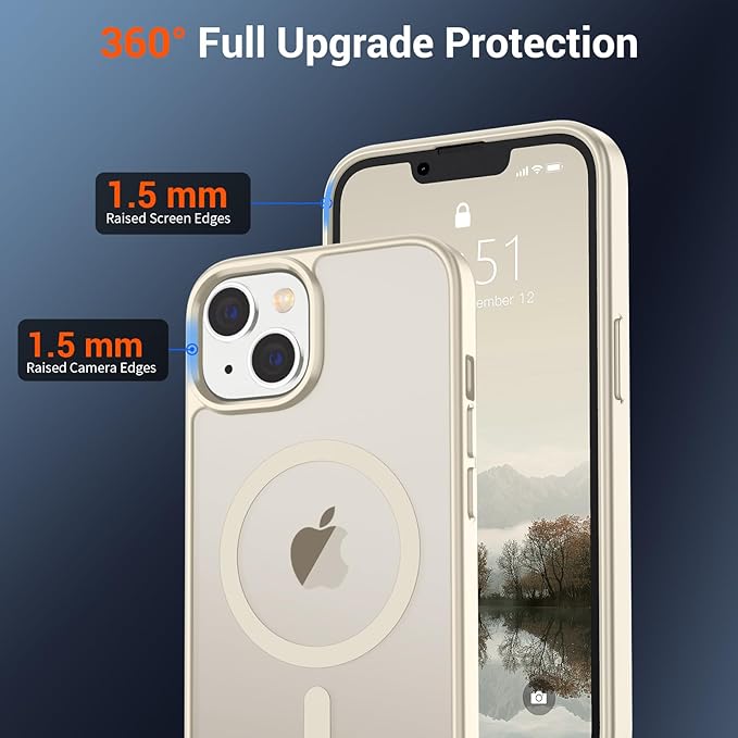 SUPFINE Magnetic for iPhone 14 Case & iPhone 13 Case (Compatible with MagSafe)(Military Grade Drop Protection) Slim Translucent Matte Shockproof Phone Cover,Antique White