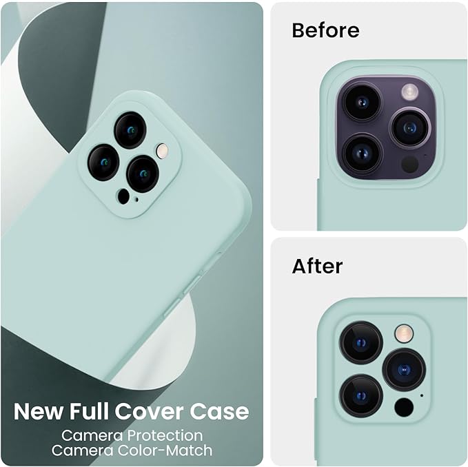 FireNova Designed for iPhone 14 Pro Max Case, Silicone Upgraded [Camera Protection] Case, Soft Anti-Scratch Microfiber Lining Inside, 6.7 inch, Mint Green