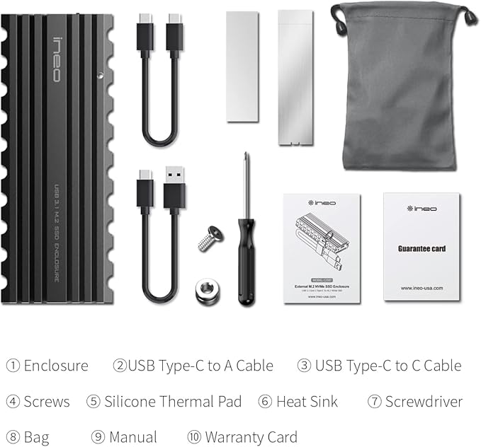 Ineo M.2 NVMe (PCIe) SSD USB10Gbps Type-C Rugged Militarized Enclosure with a Solid Metal Case and Built-in Write Protection Switch (Picatinny Rail Style) [C2597-NVMe]