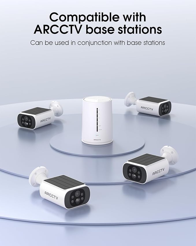 ARCCTV Solar Security Cameras Wireless Outdoor, Add on C3 Base, No Subscription 2K Cameras for Home Security Camera System, Continuous Power, Color Night Vision, PIR Sensor, IP65 Waterproof