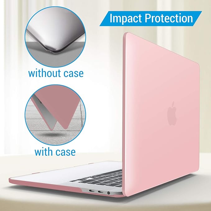 IBENZER Compatible with MacBook Pro 15 Inch Case 2019 2018 2017 2016 A1990 A1707, Hard Shell Case with Keyboard Cover & Type C Adapter for Mac Pro 15 Touch Bar, Rose Quartz, T15-RQ+1TC