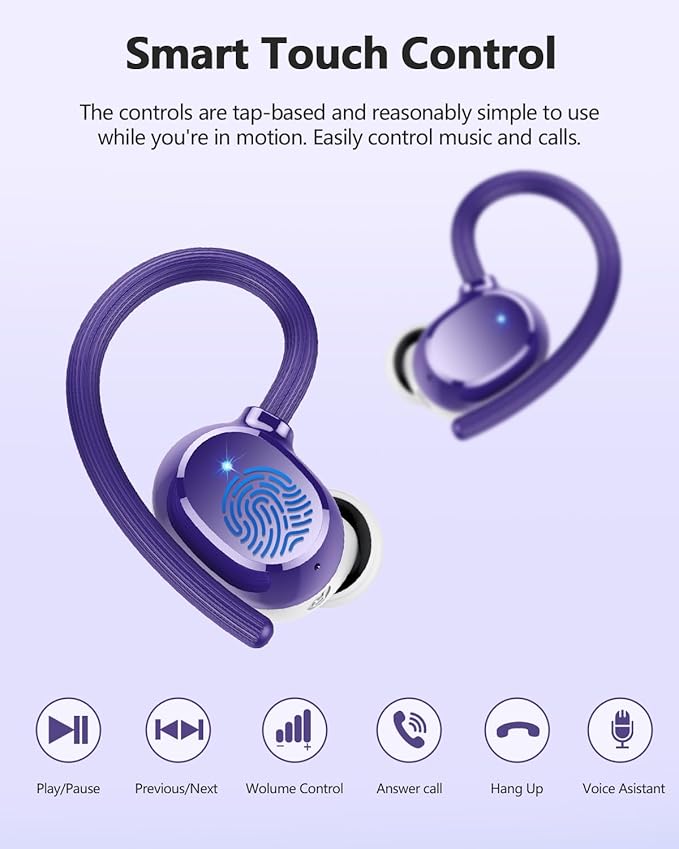 hadbleng Wireless Bluetooth Earbuds Sport 128H Playtime Bluetooth 5.3 Headphones with LED Display Powerful Bass Over Ear Earphones with Earhooks IP7 Waterproof