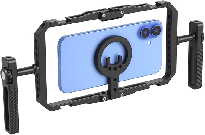 UTEBIT Universal Quick Release Phone Cage, Smartphone Video Rig Kit with Handles, Aluminum Handheld Filmmaking Vlogging Case Stabilizer for Videomaker, for iPhone 17/16/15, for Android Phones, Samsung