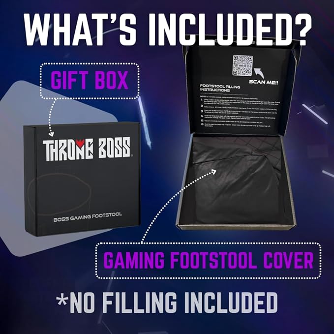 Throne Boss Gaming Footstool - Cover ONLY No Filling - Matching Bean Bag Chair Pouf/Ottoman - Round Gamer Foot Stool Footrest with Drink Holder (Purple)