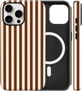 Magnetic for iPhone 13 Pro Max Case Cute Stripes Phone Case, Shockproof Slim TPU and Hard PC Protective Phone Cover Compatible with MagSafe Designed for Women Girls, Brown