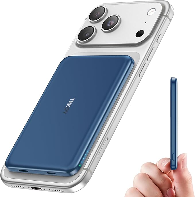 TRKOY for Magsafe Portable Charger, 5000mAh Magnetic Power Bank with USB-C Fast Charging, Travel Essential for Magsafe Battery Pack Wireless Compatible with iPhone 17/16/15/14/13/12 Series,Navy Blue