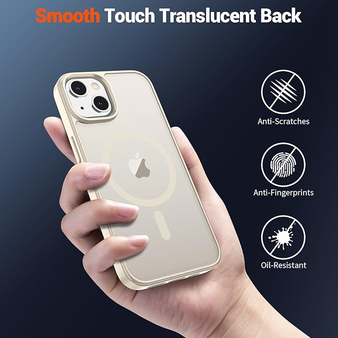 SUPFINE Magnetic for iPhone 14 Case & iPhone 13 Case (Compatible with MagSafe)(Military Grade Drop Protection) Slim Translucent Matte Shockproof Phone Cover,Antique White