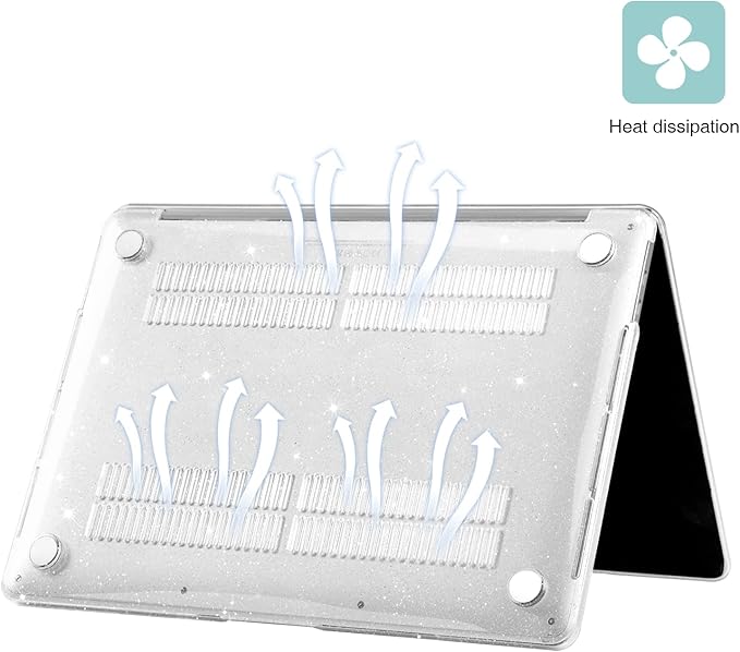 EooCoo Hard Case Compatible with MacBook Air 13.3 inch M1 Chip 2021-2018 with Retina Display, Air 13.3 inch Plastic Protective Case + Transparant Keyboard Cover + Screen Protector, Sparkly Clear