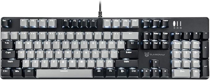 Qisan 104 Mechanical Keyboard for Gaming | Large Size USB White Backlit Gaming Keyboard Wired | US Layout Blue Switches Hot Swappable Mechanical Clicky Keyboards Compatible with PC, Laptop