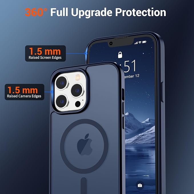 SUPFINE Magnetic for iPhone 13 Pro Case (Compatible with MagSafe) (Military Grade Drop Protection) Translucent Matte Shockproof Phone Cover,Dark Blue
