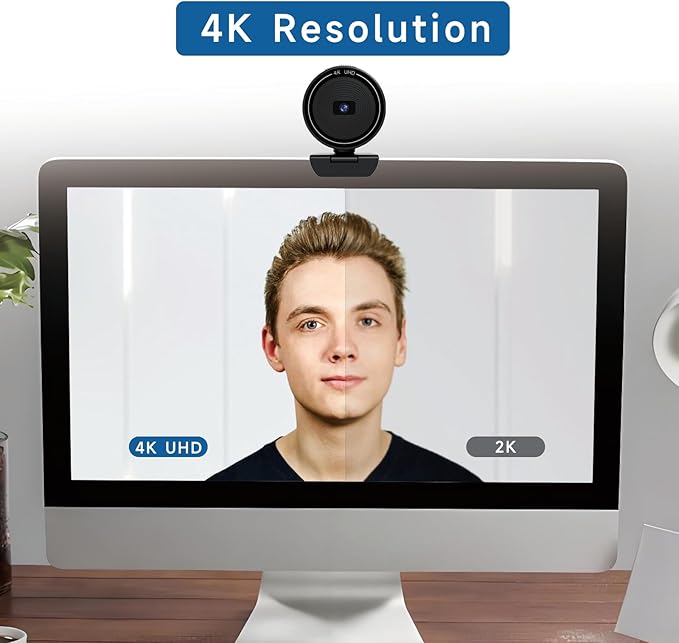 4K USB Webcam for PC with Speaker & Microphone, 85° Wide Angle Web Camera, Auto Focus, Dual Noise Cancelling Mics, Privacy Cover, Plug-and-Play for Desktop/Laptop