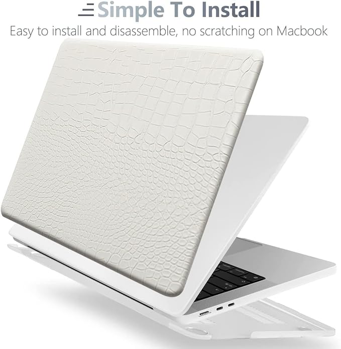 Compatible with Crocodile MacBook Pro 15 inch Case 2019 2018 2017 2016 Release A1990 A1707 with Touch Bar, Crocodile Skin Alligator Skin PU Leather Hard Shell Case & Keyboard Cover, White