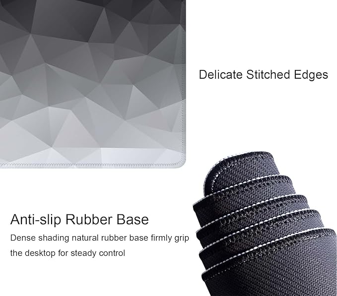 White Grey Geometric Extended Big Mouse Pad Large,XL Gaming Mouse Pad Desk Pad,31.5x11.8inch Long Computer Keyboard Mouse Mat Mousepad with 3mm Non-Slip Base and Stitched Edge for Home Office Work