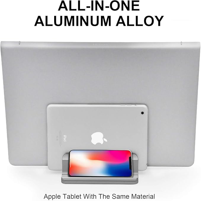 Vertical Laptop Stand Aluminum Heavy Duty, 4 Slots Double Adjustable MacBook Stands Laptop Holder Compatible w' All iPad Surface Dell Samsung HP Chromebook Upto 17.5' - Gray