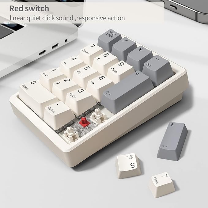 Kisnt KN17 Wired Mechanical Number Pad- 17 Keys Hot Swappable Numpad with White Backlight& PBT Keycaps for Laptop PC Compact Keyboards(Retro Beige, Red Switch)