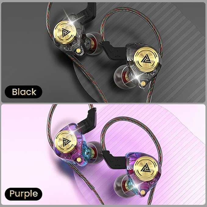 Wired Gaming Earbuds 2Pack, Ak3file in Ear Monitors, Deep Bass Sound Wired Earbuds, HiFi in Ear Headphones with 1DD 10mm Dynamic Driver, IEM for Music Gaming Video Calling (Black+Purple)