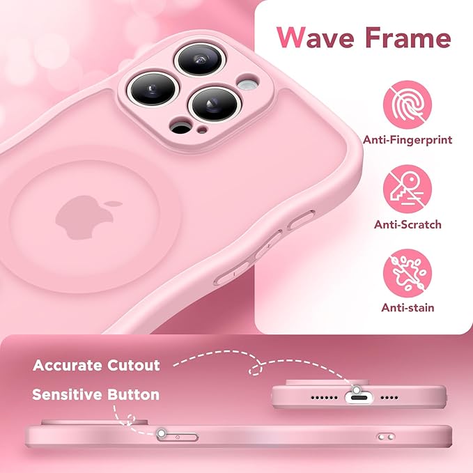 CAPRARO Cute for iPhone 15 Pro Max Case, Compatible with MagSafe, [Curly Wave Edge] [Full Camera Protection] [14 FT Drop Protection] Magnetic Phone Case for 15 Pro Max 6.7 Inch, Peach Pink