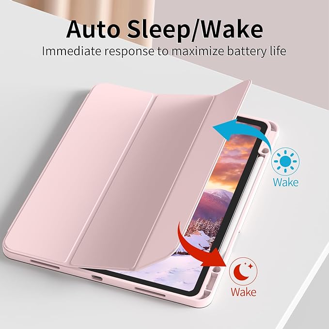 for iPad Pro 13 inch Case (M5/M4) 2025/2024, Slim Protective Cover with Pencil Holder, Soft TPU Back Cover, Trifold Stand, Auto Wake/Sleep, A2925 A2926 A3007 A3362 A3359 (Pink)