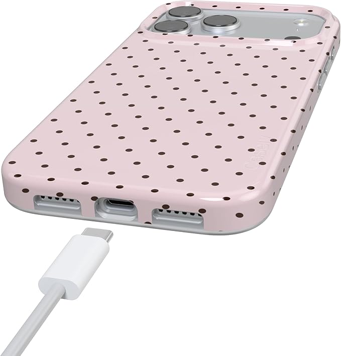 Casely iPhone 17 Pro Case | On the Dot | Pink & Brown Polka Dot | Compatible with MagSafe | Classic Ultra Slim Design