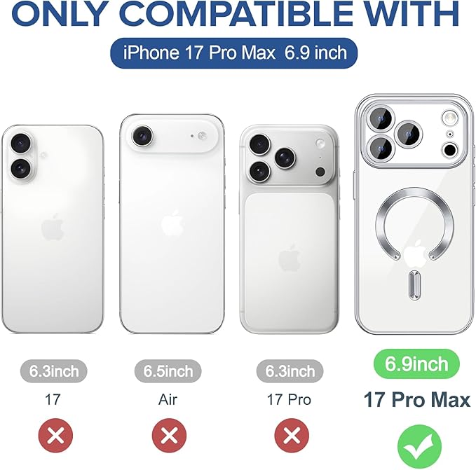 Hython Magnetic Clear for iPhone 17 Pro Max Case with Camera Lens Protector [Compatible with MagSafe] Plating Edge Slim Soft TPU Cover Protective Phone Case for iPhone 17 Pro Max 6.9", Silver