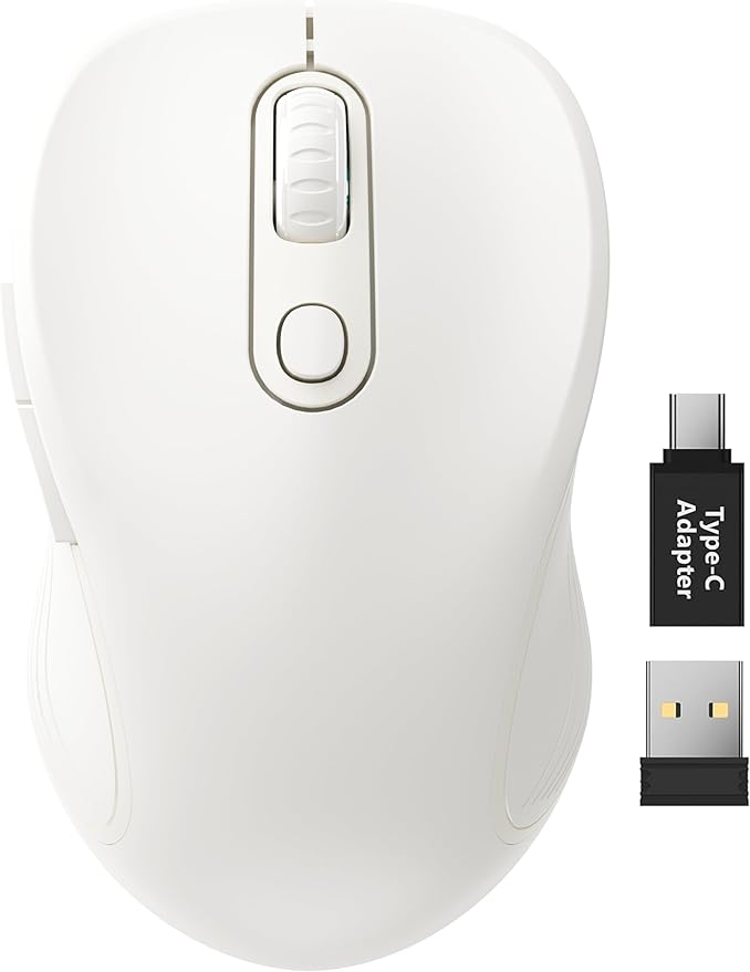 Trueque Wireless Mouse for Laptop, 2.4GHz Ergonomic Computer Mouse with Back & Forward Buttons, 3 Adjustable DPI Levels, 6 Buttons, Optical USB Cordless Mice for Windows PC, M01 (Pure White)