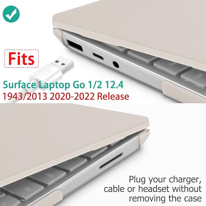 May Chen Compatible with Microsoft Surface Laptop Go 3 Go 2 Go 1 12.4 Inch Model 1943 2013 (2023 2022 2020 Release), Plastic Hard Shell Case with Screen Protector + Keyboard Cover + Dust Plug, Stone