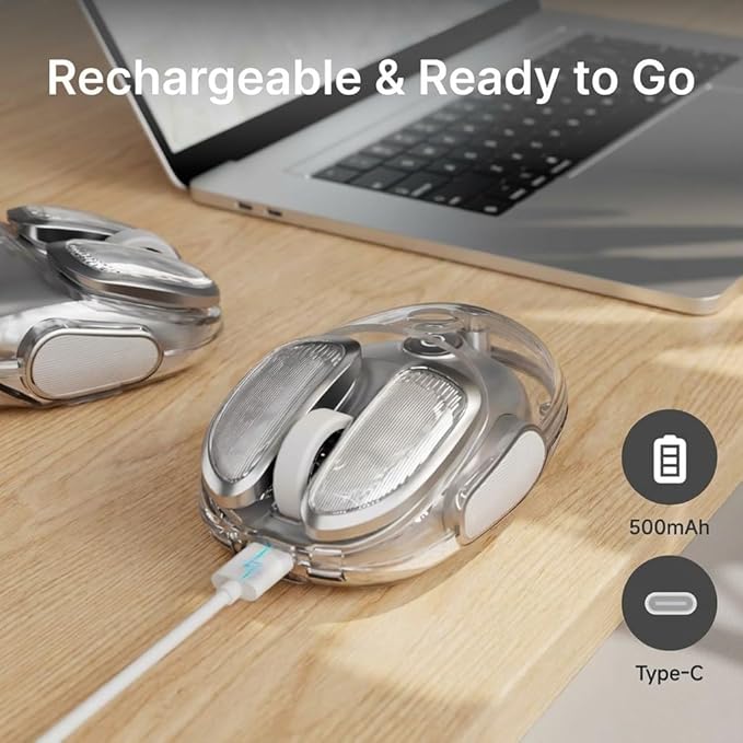 SEUNKWANG EWEADN Q9 Wireless Clear Mouse Dual Mode Bluetooth & 2.4G USB Computer Mouse with RGB Lighting, Silent Clicks, Multi-Device Compatibility for Laptop, PC, MacBook, iPad Cute Mouse-Sliver