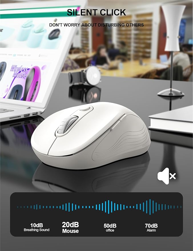 Trueque Wireless Mouse for Laptop, 2.4GHz Ergonomic Computer Mouse with Back & Forward Buttons, 3 Adjustable DPI Levels, 6 Buttons, Optical USB Cordless Mice for Windows PC, M01 (Pure White)