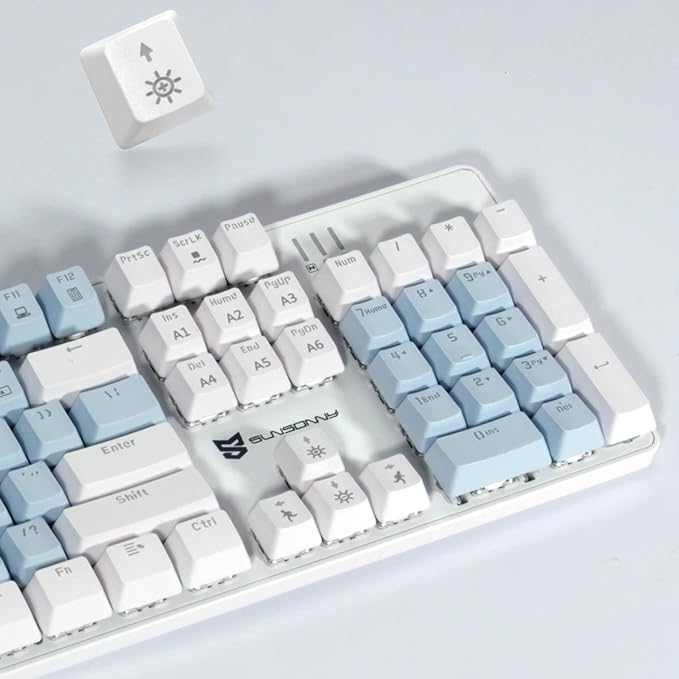 Merdia Full Size Wired Mechanical Gaming Keyboard | Blue Switch Led Backlit 104 Keys US Layout Mechanical Computer Keyboards | Hot Swappable Blue & White Keycaps Light Up PC Gaming Keyboard