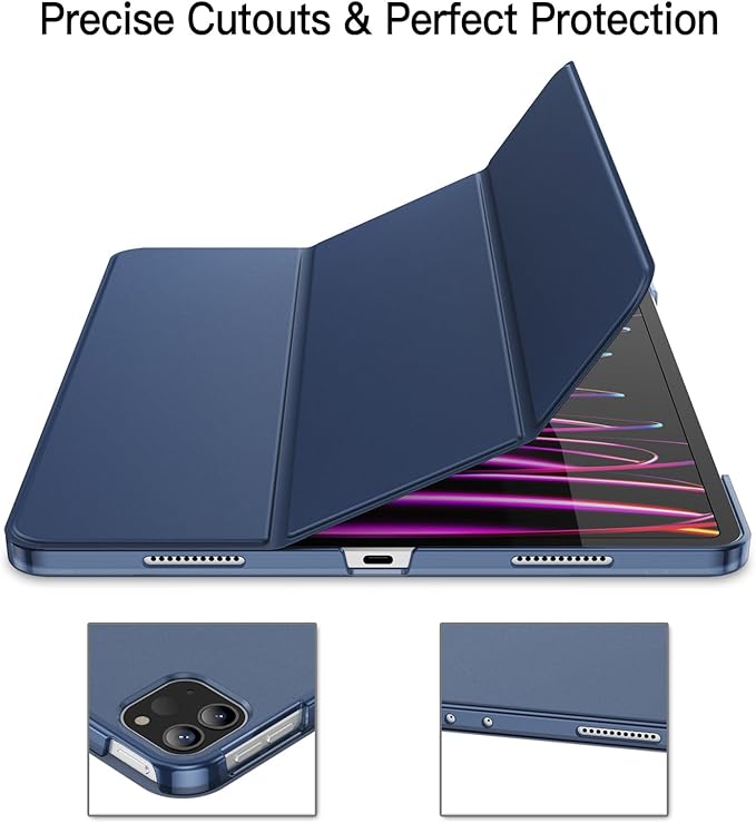 JETech Case for iPad Pro 12.9-Inch (6th/5th Generation, 2022/2021 Model), Slim Stand Hard Back Shell Smart Cover with Auto Wake/Sleep (Navy)